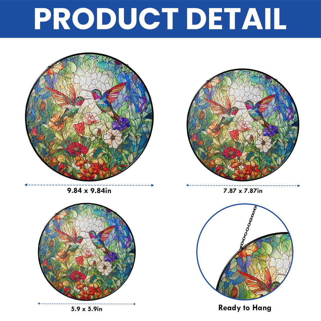 Hummingbirds In Flower Garden Hummingbird Stained Glass Suncatcher