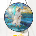 Jesus Christ Stained Glass Suncatcher – Inspirational Handcrafted Religious Window Decor for Evergreen Spiritual Home and Gift 3-Day Shipping