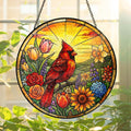 Red Cardinal Spring Suncatcher. Cardinal And Sunflower Stained Glass Decor