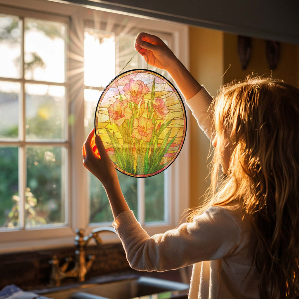 Personalized Birth Month Flowers Stained Glass Suncatcher