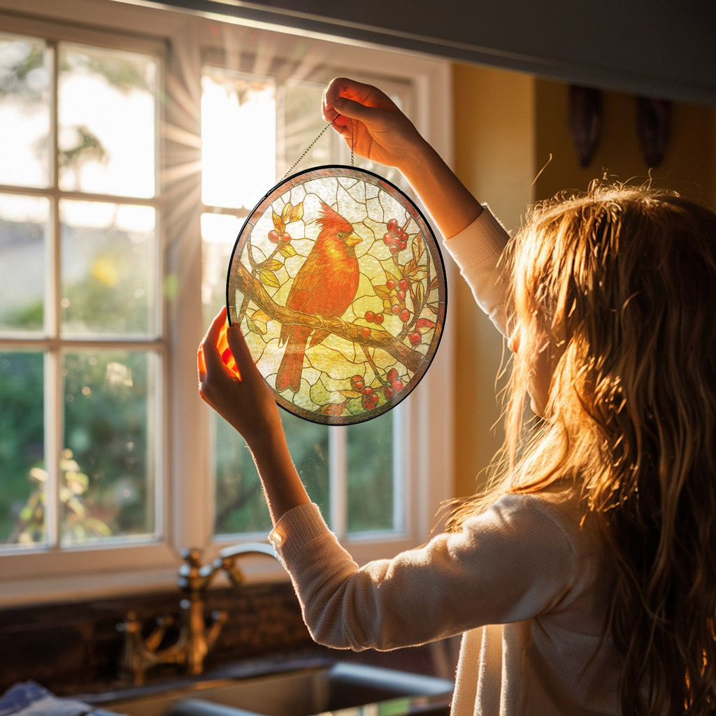 Cardinal Bird Memorial Stained Glass Suncatcher